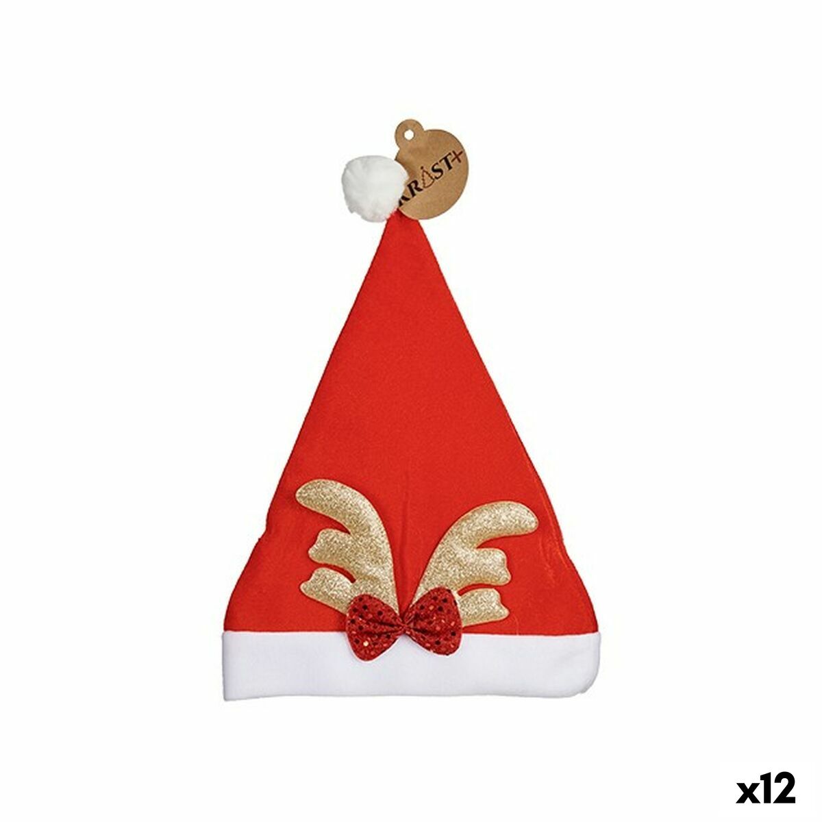 Bonnet de Père Noël Krist+ Blanc Rouge Doré Renne 28 x 2 x 39 cm (12 Unités)