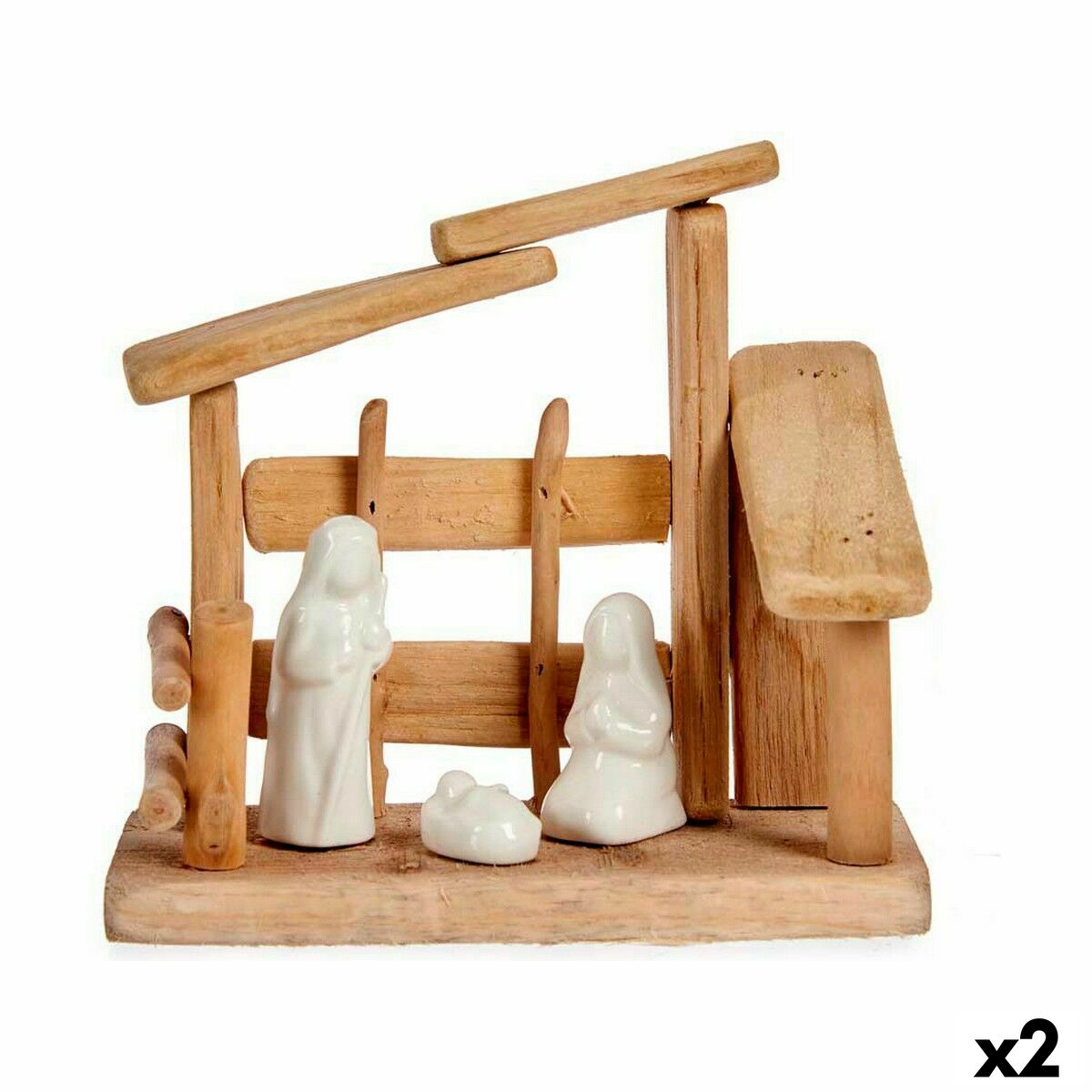 Crèche de Noël Krist+ Blanc Naturel Bois Céramique 18 x 17 x 8 cm (2 Unités)