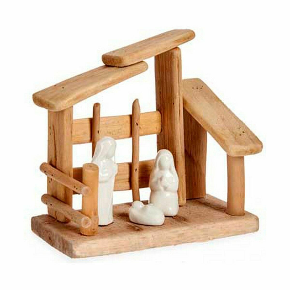 Crèche de Noël Krist+ Blanc Naturel Bois Céramique 18 x 17 x 8 cm (2 Unités)