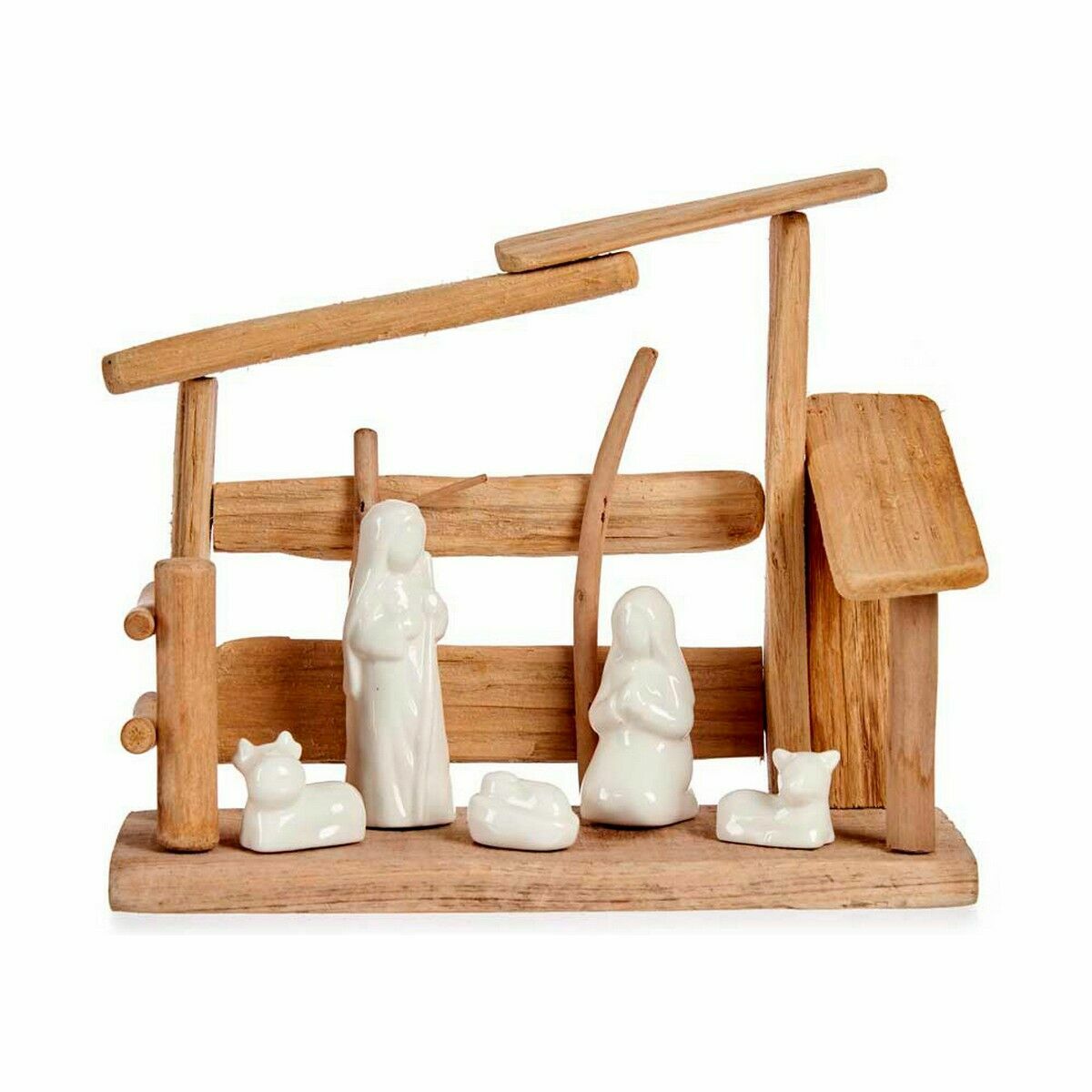 Crèche de Noël Krist+ Blanc Naturel Bois Céramique 10 x 21 x 25 cm (2 Unités)