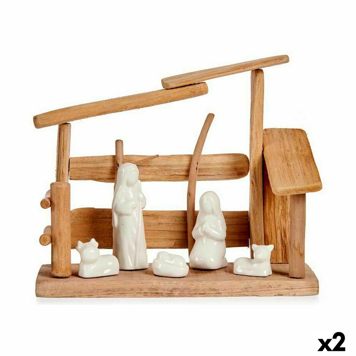 Crèche de Noël Krist+ Blanc Naturel Bois Céramique 10 x 21 x 25 cm (2 Unités)