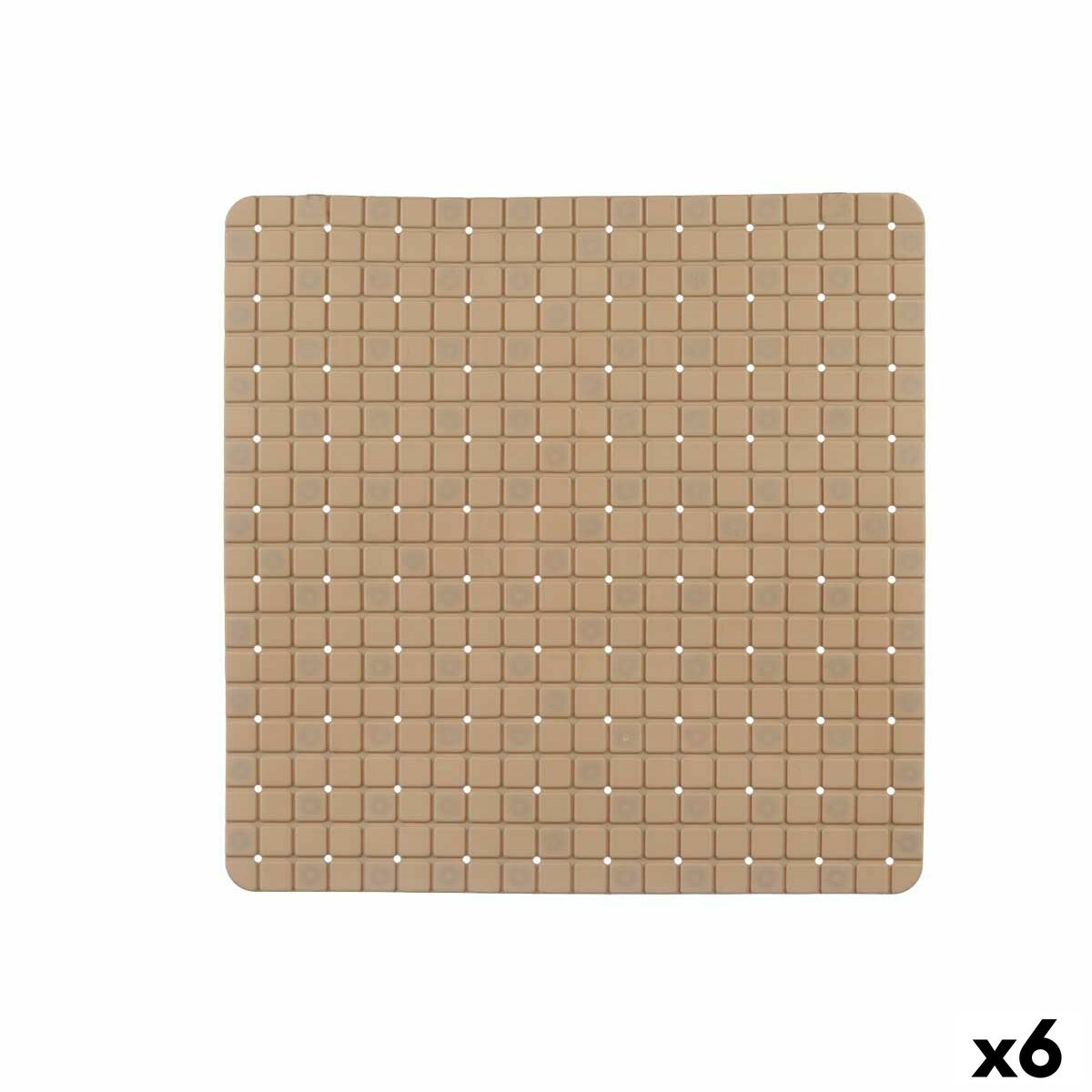 Tapis de Douche Antidérapant Berilo Beige PVC 50,3 x 50,3 x 0,7 cm Carreaux (6 Unités)
