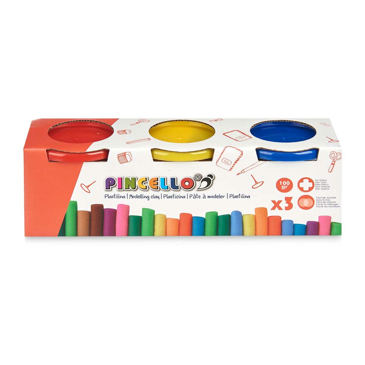 Pâte à modeler en argile Pincello Jaune Bleu Rouge (12 Unités)