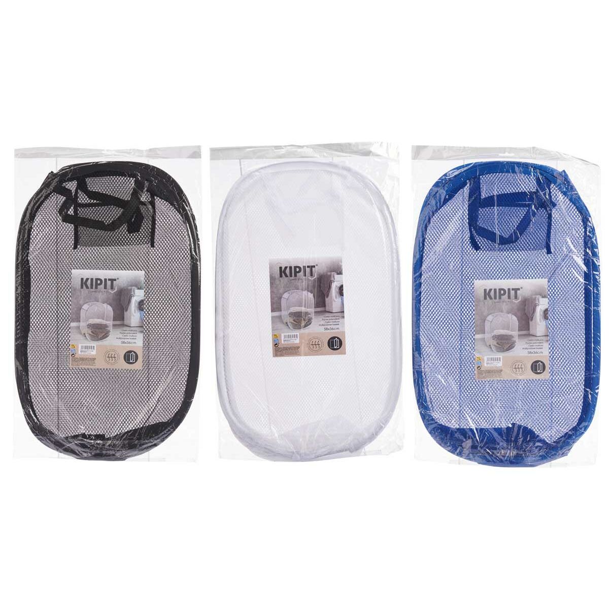 Panier à linge Kipit Bleu Blanc Noir Plastique 33 x 33 x 58 cm 58 x 0,5 x 37 cm (24 Unités)