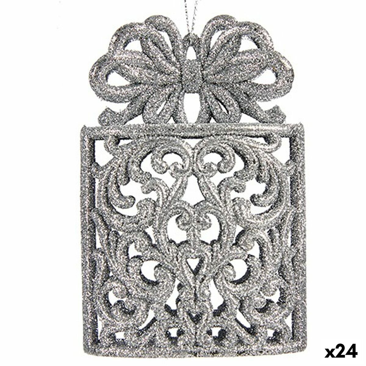 Décorations de Noël Krist+ Argenté Plastique Paillettes Boîte Cadeau 7,5 x 11,5 x 4 cm (24 Unités)