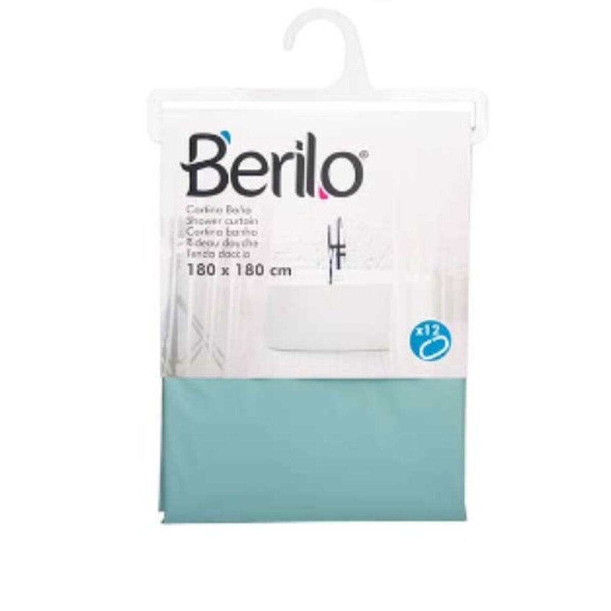 Rideau de Douche Berilo Vert Polyéthylène EVA 180 x 180 cm (12 Unités)