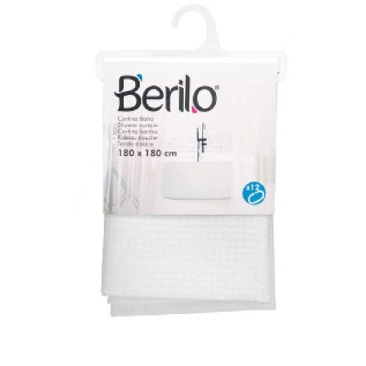 Rideau de Douche Berilo Blanc Polyester 180 x 180 cm 30 x 5 x 19 cm Points (12 Unités)