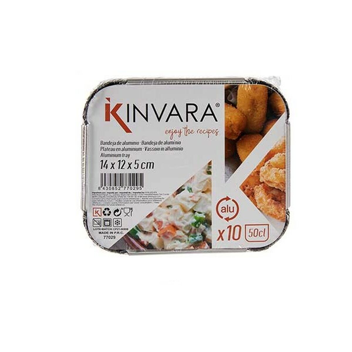 Lot de plateaux pour aliments Kinvara Aluminium 14,5 x 7,5 x 12,5 cm Jetable Avec couvercle (12 Unités)