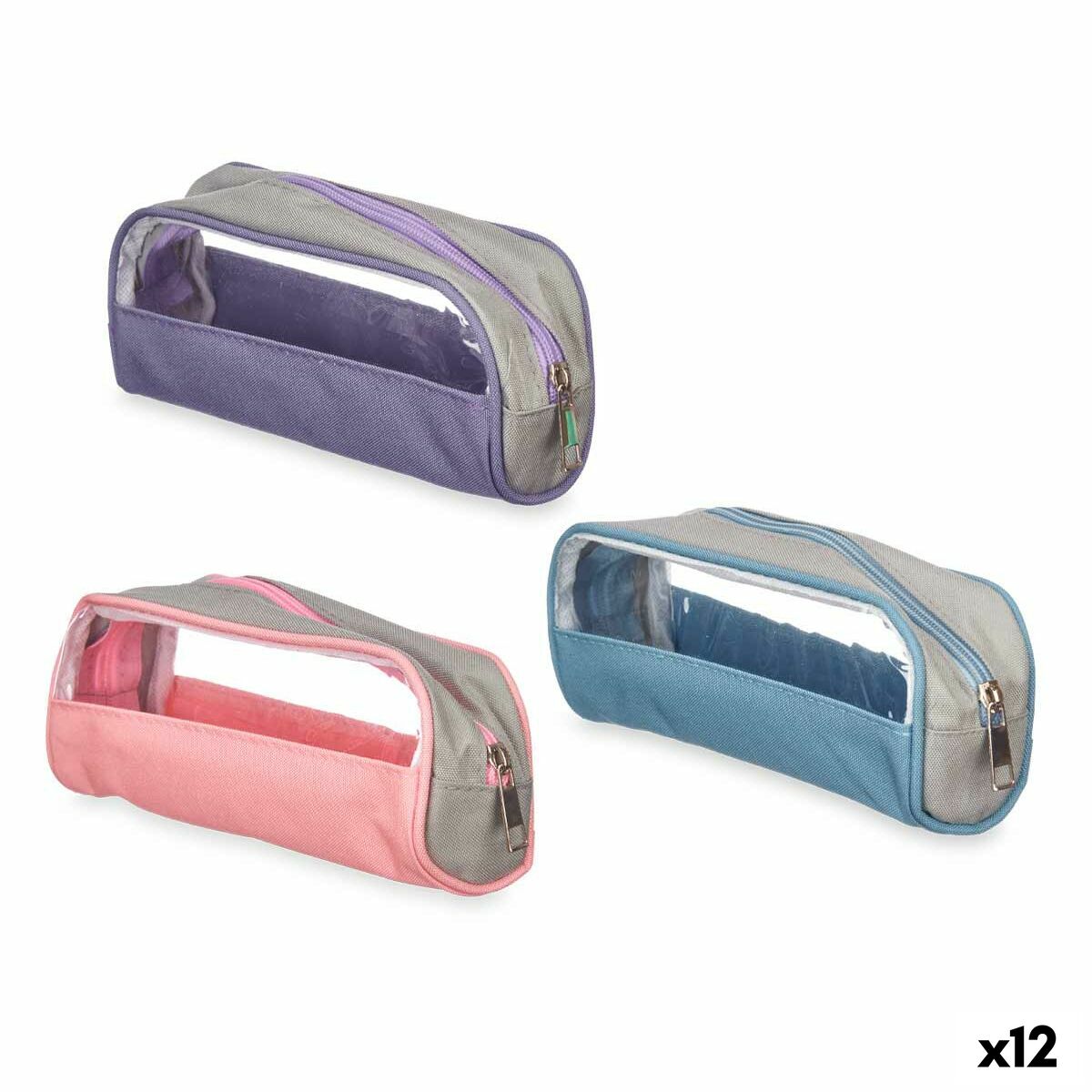 Trousse d'écolier Pincello Bleu Violet Rose Transparent 23 x 5,5 x 8 cm (12 Unités)