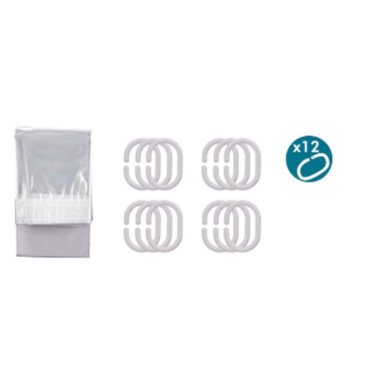 Rideau de Douche Berilo Gris Transparent Plastique PEVA 180 x 180 cm 16 x 28,5 x 4 cm (12 Unités)