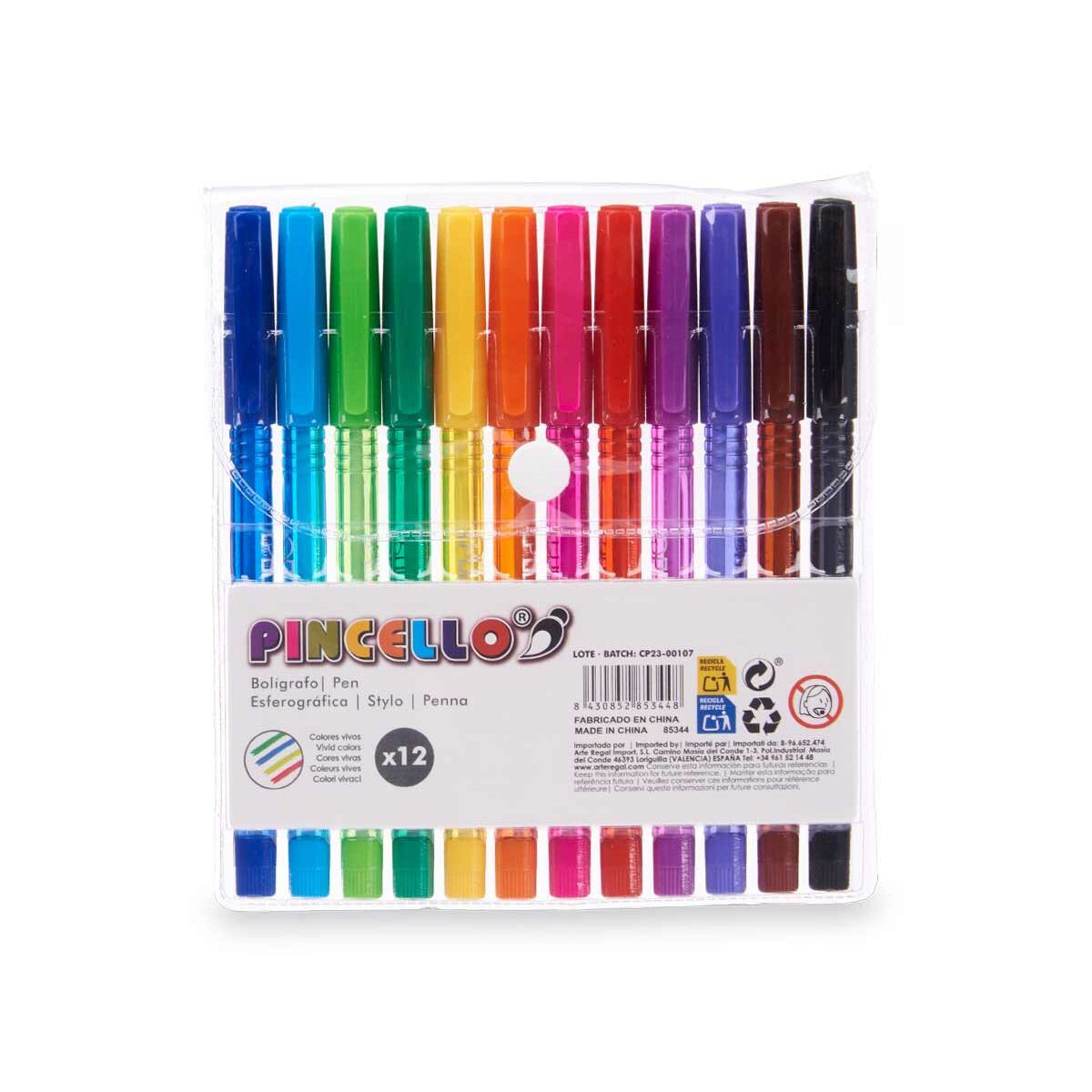 Ensemble de Stylos Pincello Jaune Bleu Marron Noir Rouge Vert Multicouleur Orange Rose Violet Vert foncé Celeste (12 Unités)