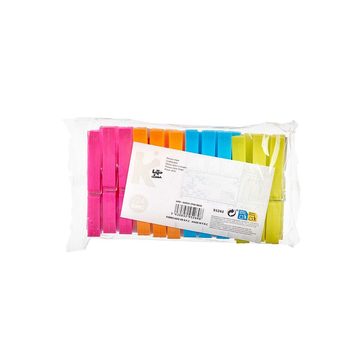Pinces à linge Multicouleur Plastique 15 x 29 x 4,5 cm 1,2 x 9,5 x 9,5 cm Lot 24 Pièces (24 Unités)