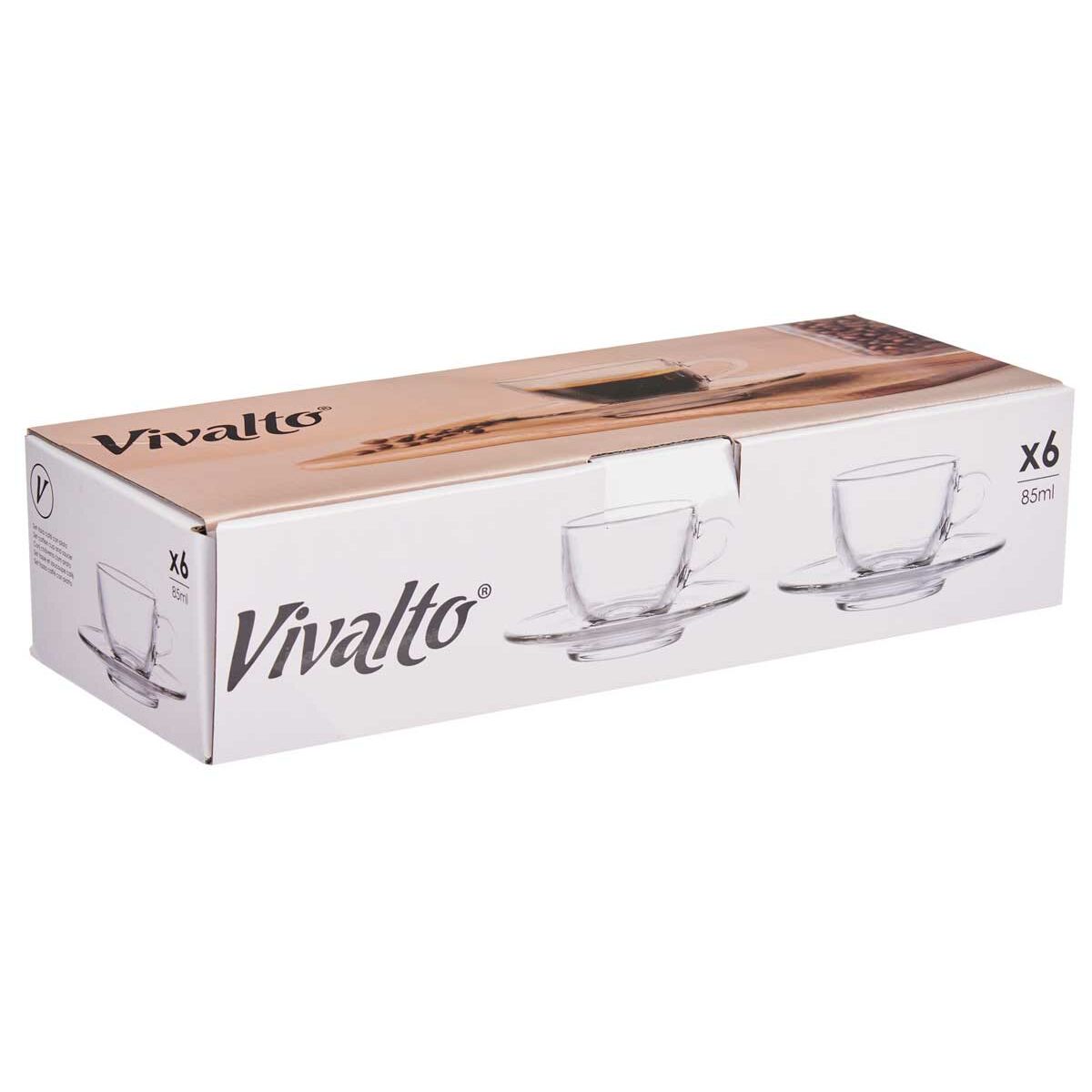 Tasse avec sous-tasse Vivalto Transparent verre 85 ml (6 Unités)