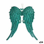 Décorations de Noël Krist+ Vert Plastique Paillettes Ailes d'ange 13 x 14,5 x 2,5 cm (24 Unités)