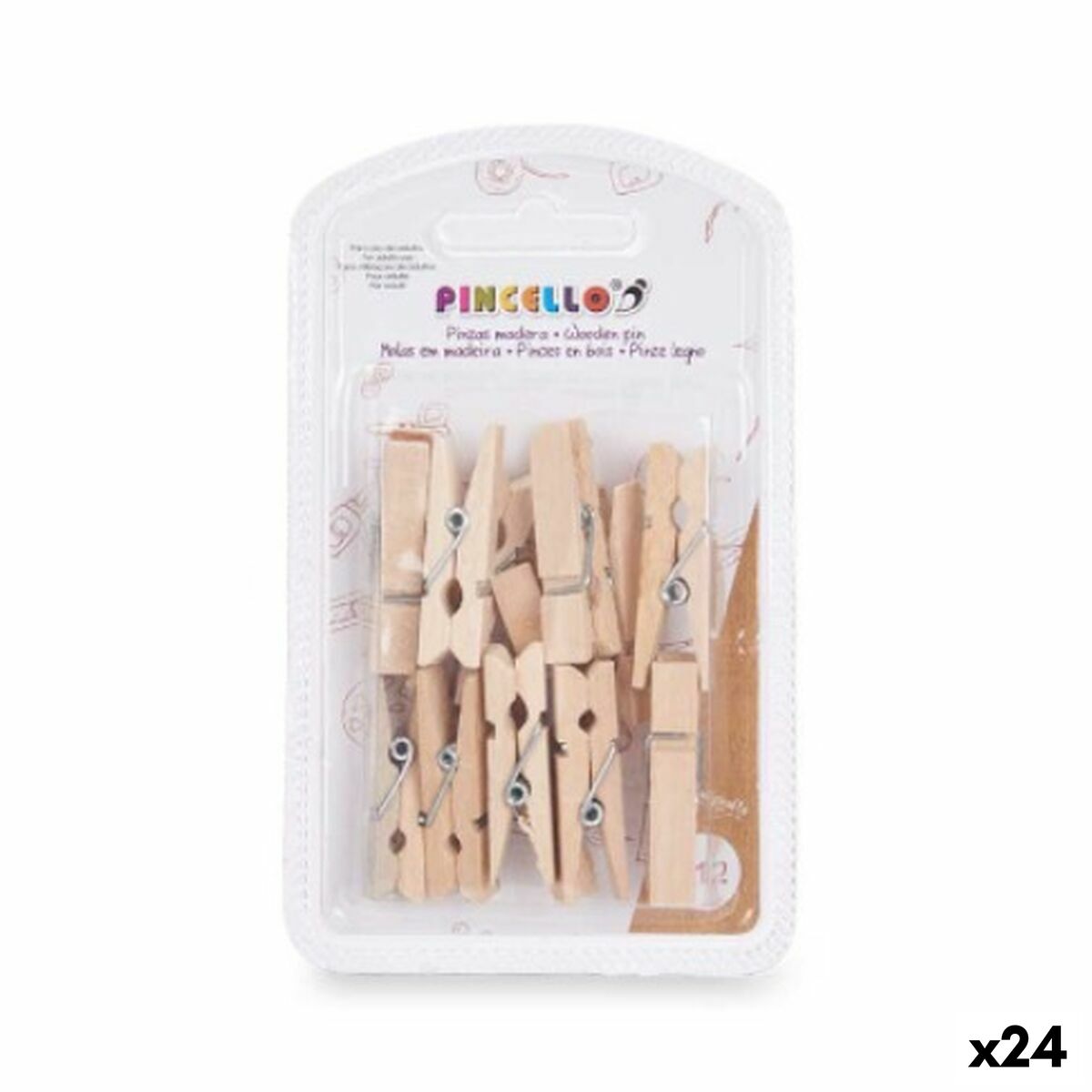 Pinces de serrage Pincello Marron Bois Moyen (24 Unités)