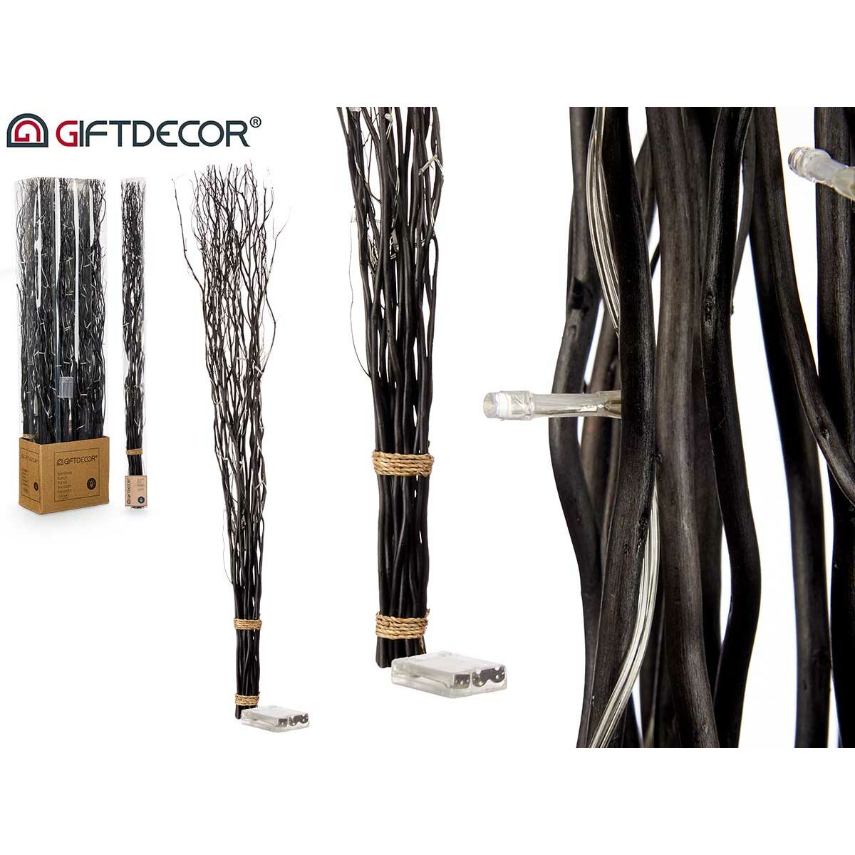 Bouquets Gift Decor Noir Bois 7,5 x 120 x 7,5 cm Lumière LED (8 Unités)