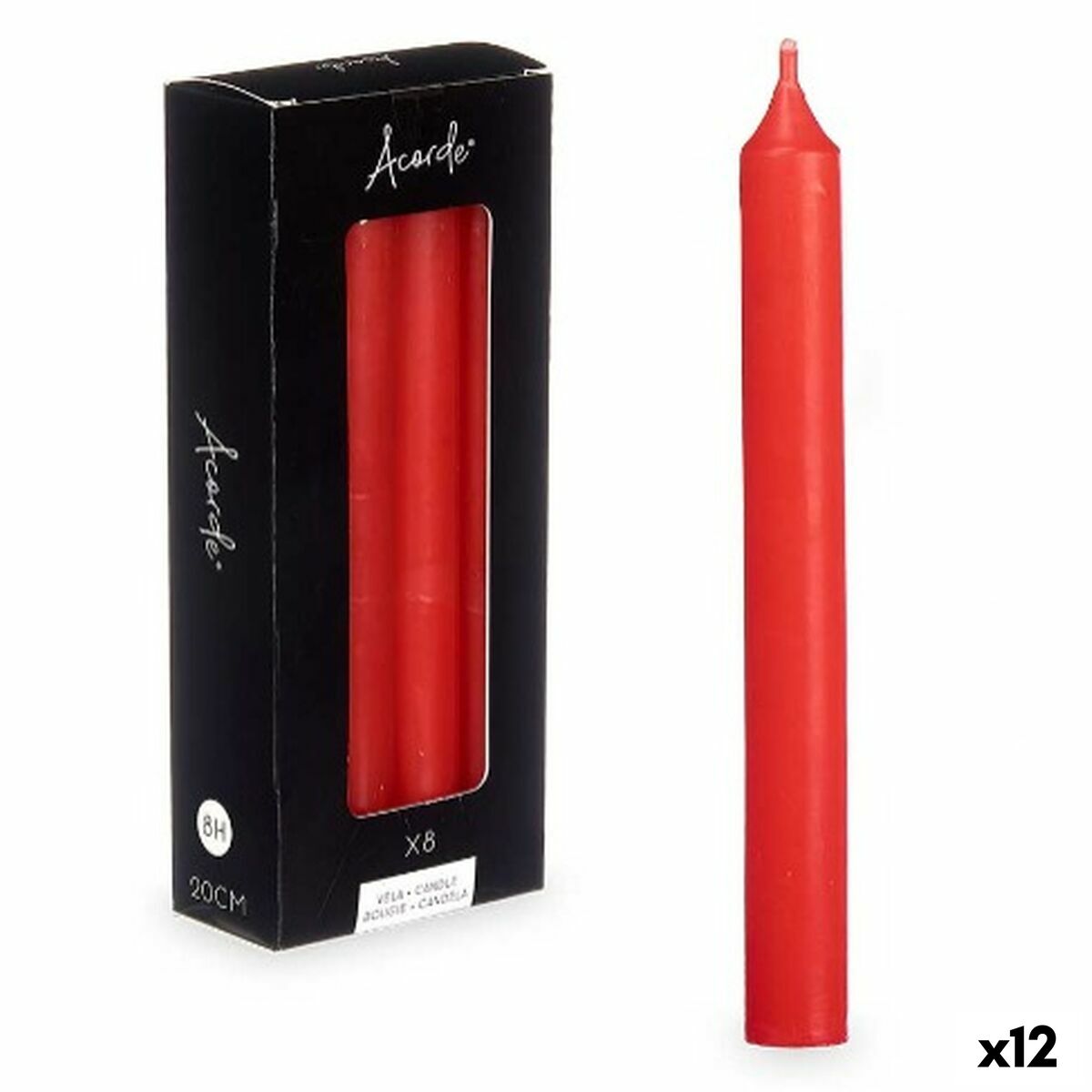 Ensemble de Bougies Acorde Rouge 2 x 2 x 20 cm 8,5 x 21 x 4,5 cm (12 Unités)