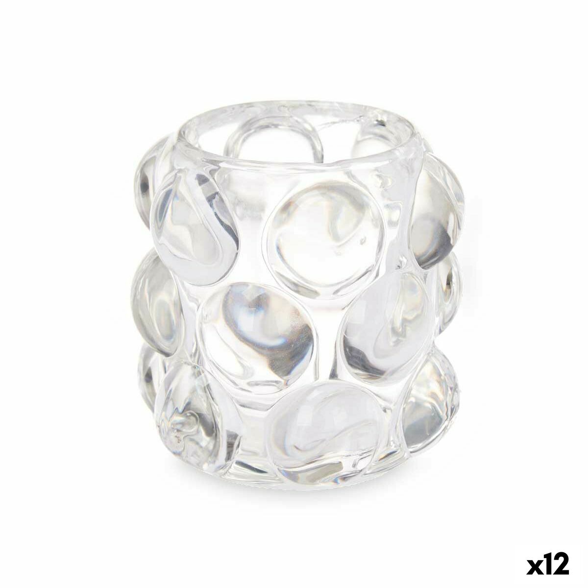 Bougeoir Gift Decor Transparent Verre 8,4 x 9 x 8,4 cm Microsphères (12 Unités)