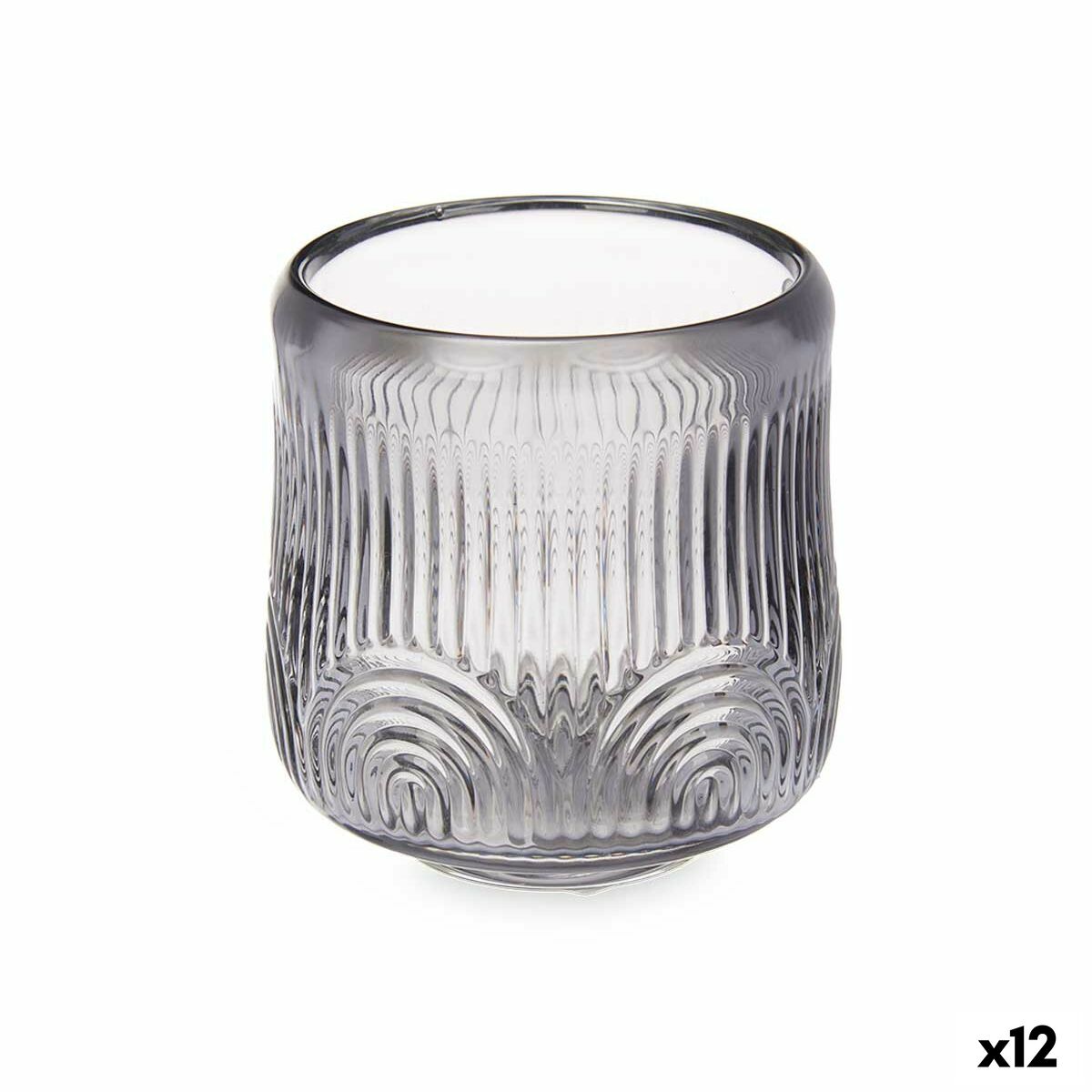 Bougeoir Gift Decor Gris Verre 9 x 9,5 x 9 cm Rayures (12 Unités)