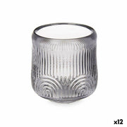 Bougeoir Gift Decor Gris Verre 9 x 9,5 x 9 cm Rayures (12 Unités)