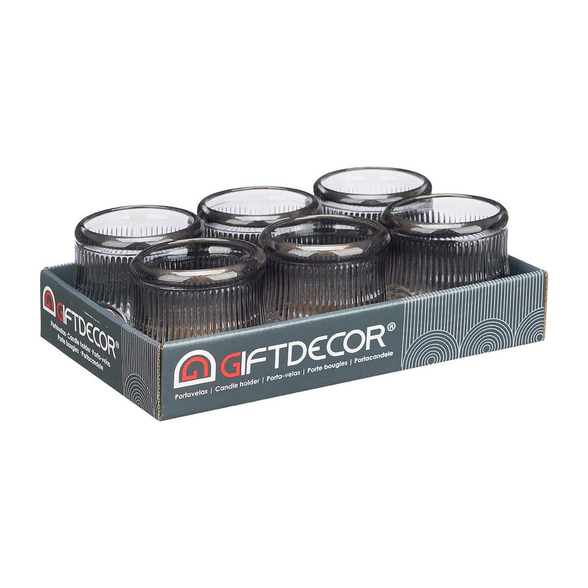 Bougeoir Gift Decor Gris Verre 9 x 9,5 x 9 cm Rayures (12 Unités)