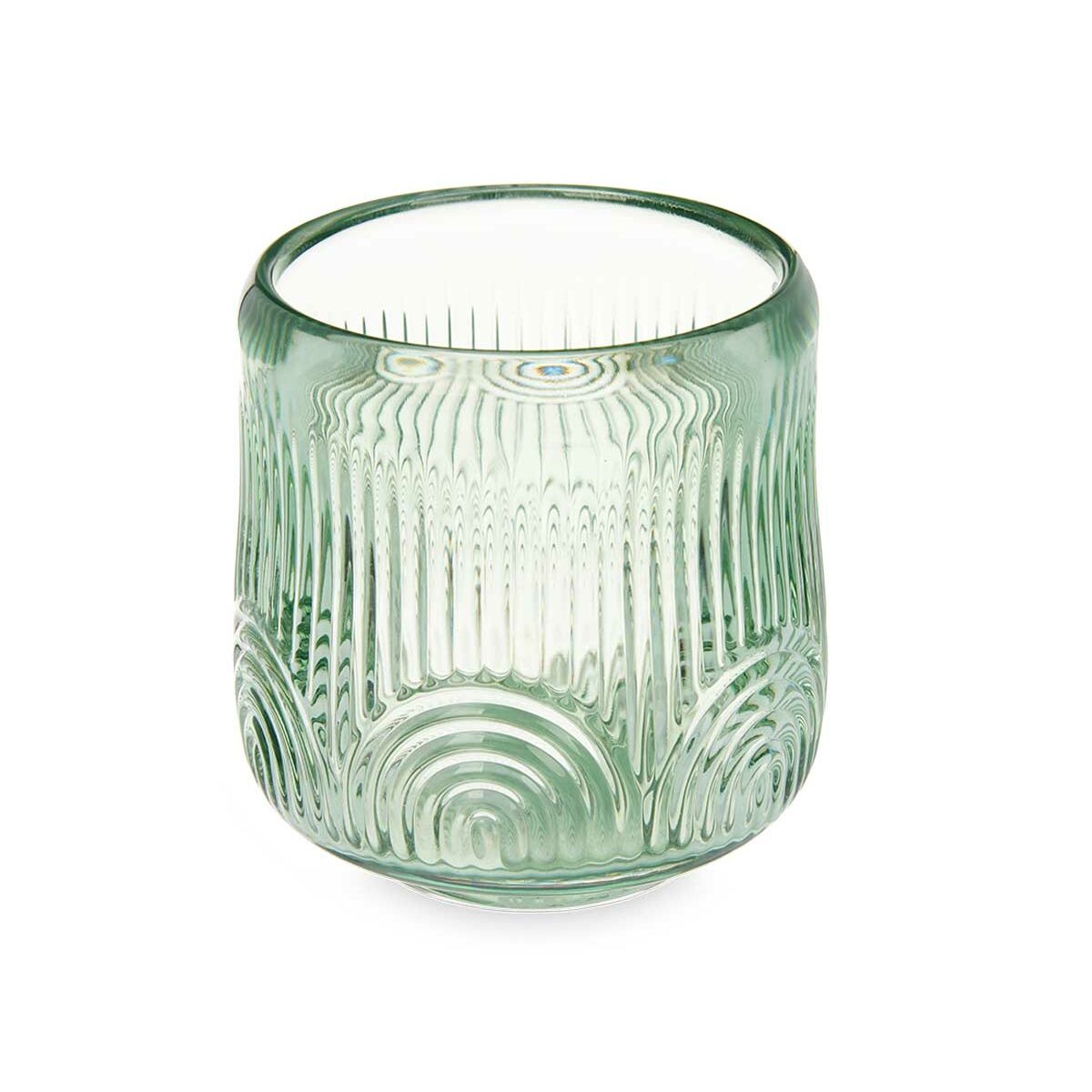 Bougeoir Gift Decor Vert Verre 9 x 9,5 x 9 cm Rayures (12 Unités)