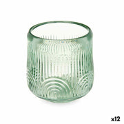 Bougeoir Gift Decor Vert Verre 9 x 9,5 x 9 cm Rayures (12 Unités)