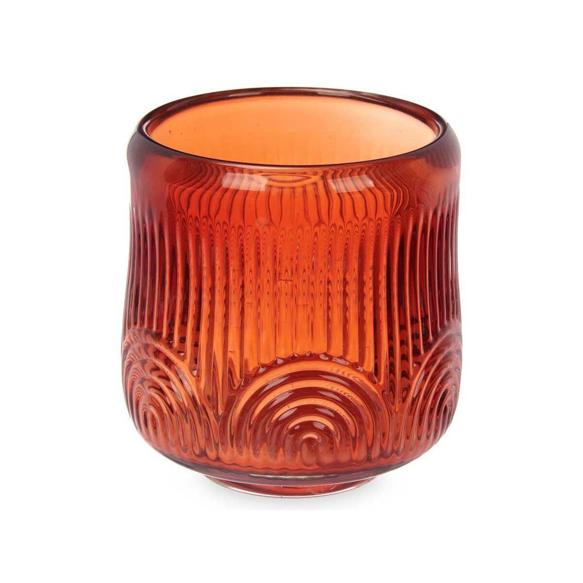Bougeoir Gift Decor Orange Tuile Verre 9 x 9,5 x 9 cm Rayures (12 Unités)