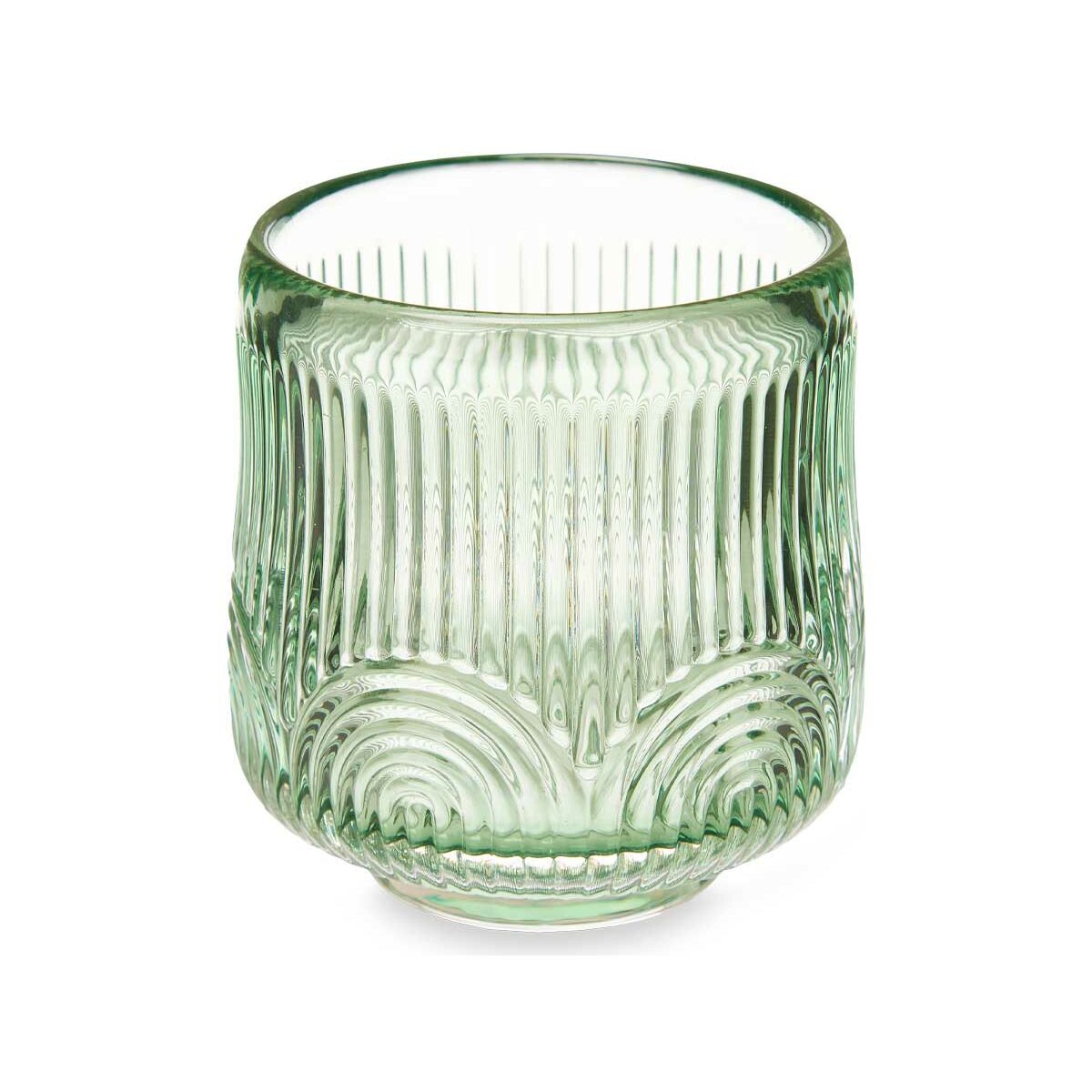 Bougeoir Gift Decor Vert Verre 7,5 x 7,8 x 7,5 cm Rayures (12 Unités)