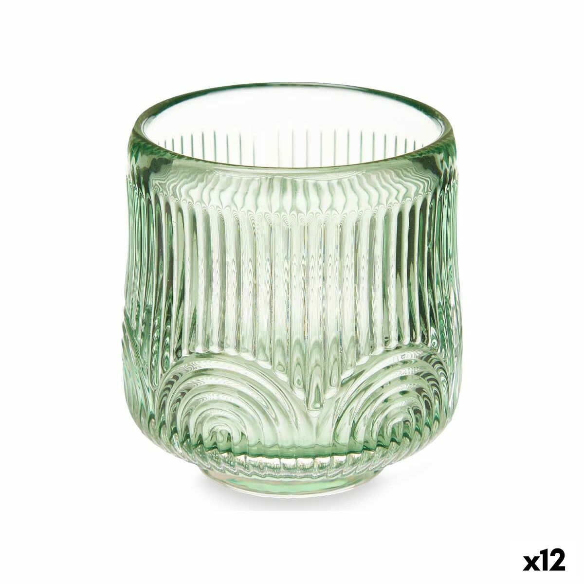 Bougeoir Gift Decor Vert Verre 7,5 x 7,8 x 7,5 cm Rayures (12 Unités)