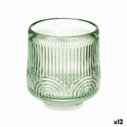 Bougeoir Gift Decor Vert Verre 7,5 x 7,8 x 7,5 cm Rayures (12 Unités)