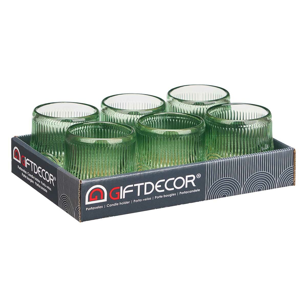Bougeoir Gift Decor Vert Verre 7,5 x 7,8 x 7,5 cm Rayures (12 Unités)