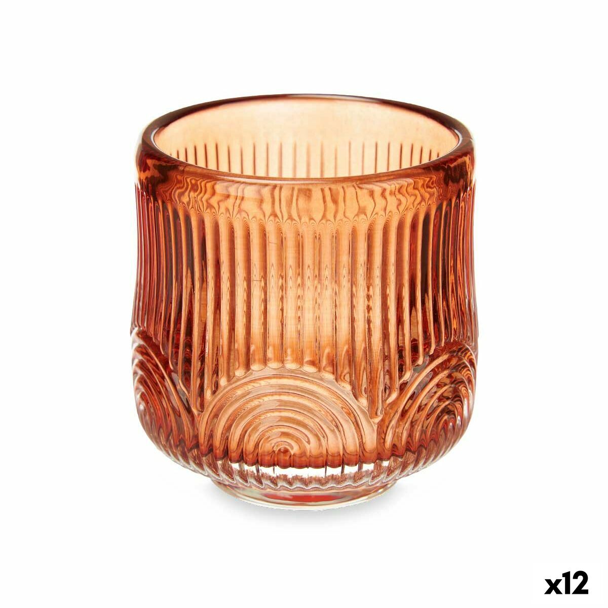 Bougeoir Gift Decor Orange Tuile Verre 7,5 x 7,8 x 7,5 cm Rayures (12 Unités)