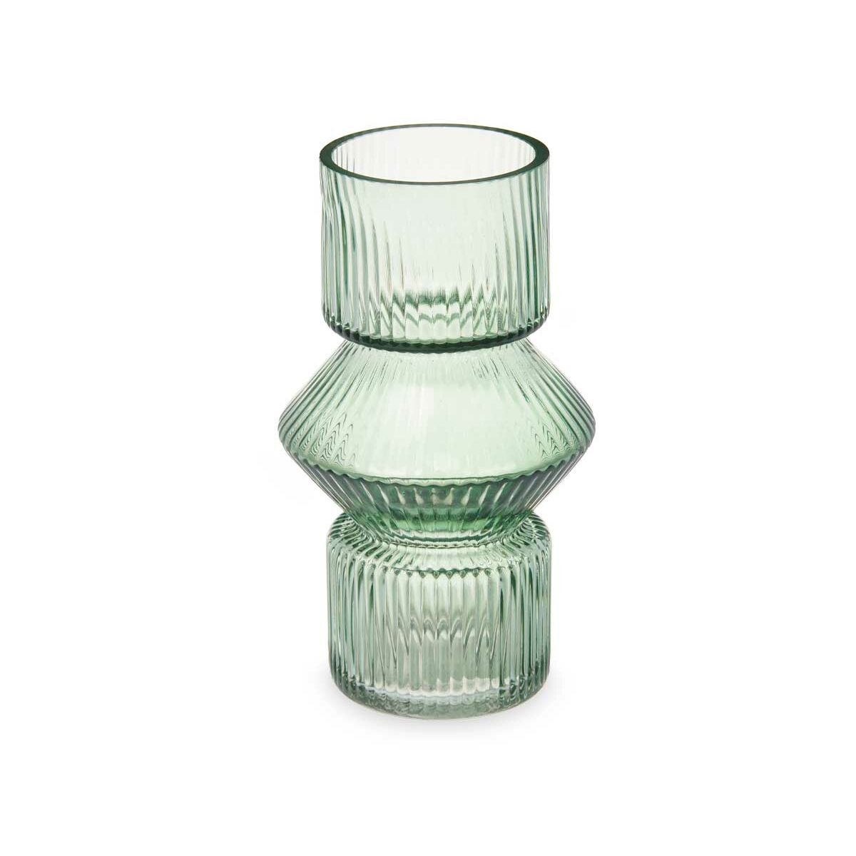 Vase Gift Decor Vert Verre Rayures 9,5 x 16,5 x 9,5 cm 10,5 x 17,5 x 10,5 cm (8 Unités)