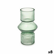 Vase Gift Decor Vert Verre Rayures 9,5 x 16,5 x 9,5 cm 10,5 x 17,5 x 10,5 cm (8 Unités)