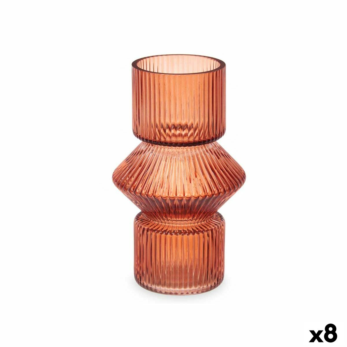 Vase Gift Decor Orange Tuile Verre Rayures 9,5 x 16,5 x 9,5 cm 10,5 x 17,5 x 10,5 cm (8 Unités)