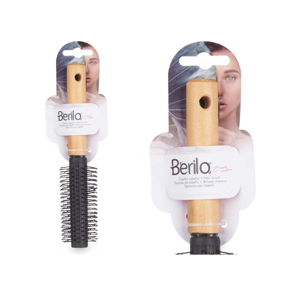 Brosse Ronde Berilo Marron Noir Bois Silicone Plastique (12 Unités)
