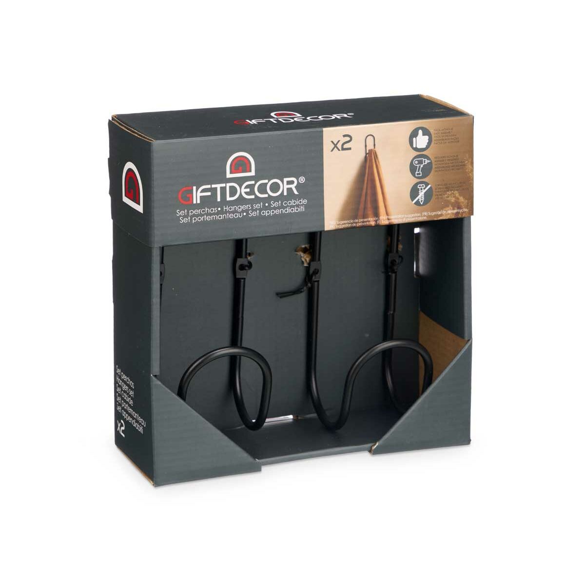 Crochets Gift Decor Noir Métal Lot 2 Pièces (6 Unités)