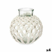 Vase Gift Decor Blanc Transparent Tissu verre Macramé 25 x 26,5 x 25 cm (4 Unités)