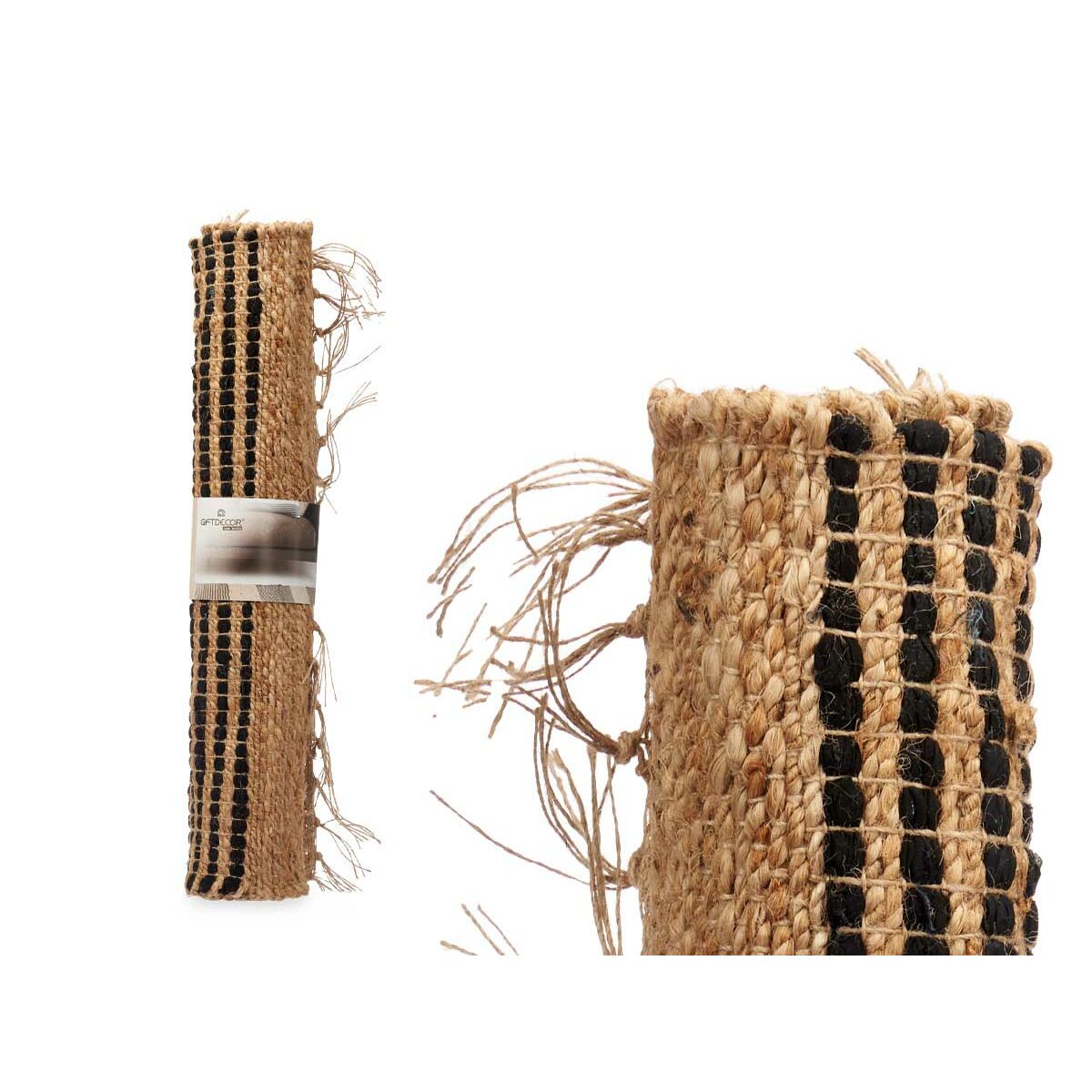 Tapis Gift Decor Noir Naturel Rayures 70 x 1 x 140 cm (8 Unités)