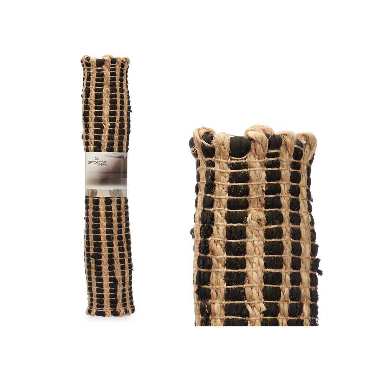 Tapis Gift Decor Noir Naturel Rayures 60 x 1 x 90 cm (12 Unités)