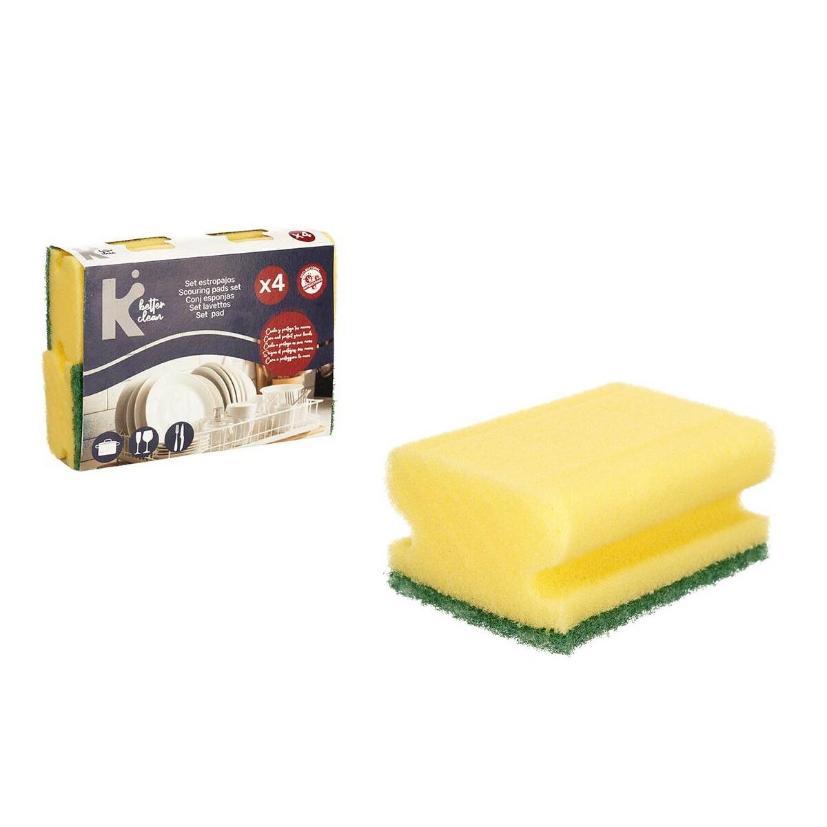 Lot de tampons à récurer Jaune Vert Polyuréthane Fibre abrasive 18 x 13 x 4,5 cm 4 Pièces (11 Unités)
