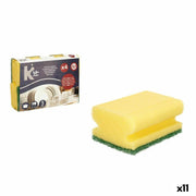 Lot de tampons à récurer Jaune Vert Polyuréthane Fibre abrasive 18 x 13 x 4,5 cm 4 Pièces (11 Unités)