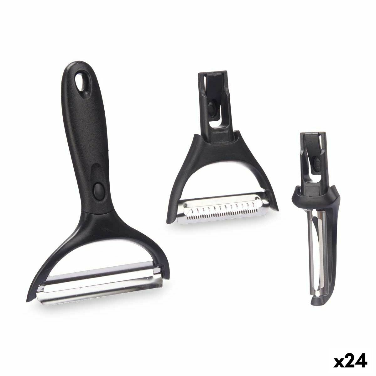 Set d'épluche-légumes Kinvara Métal Acier inoxydable polypropylène ABS 14,5 x 22 x 2,5 cm Têtes interchangeables 3 Pièces (24 Un