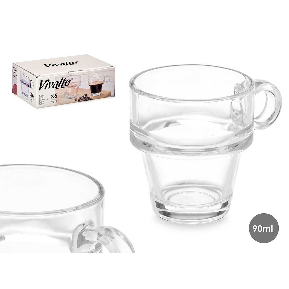 Ensemble de tasses à café Vivalto Transparent verre 90 ml (6 Unités)