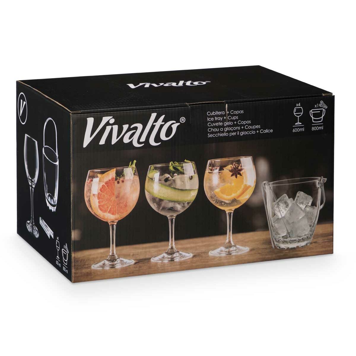 Sceau à Glace Vivalto Transparent Métal Verre 14,5 x 12 x 12,5 cm 4x (10,5 x 20 cm) 36 x 21,5 x 23,5 cm Verres (2 Unités)