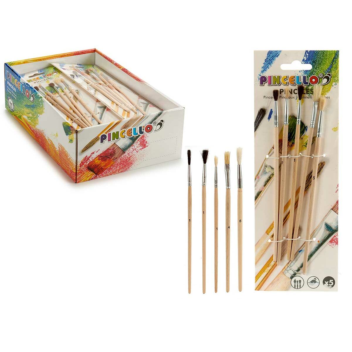 Pinceaux Pincello Marron Gris Bois Métal (24 Unités)