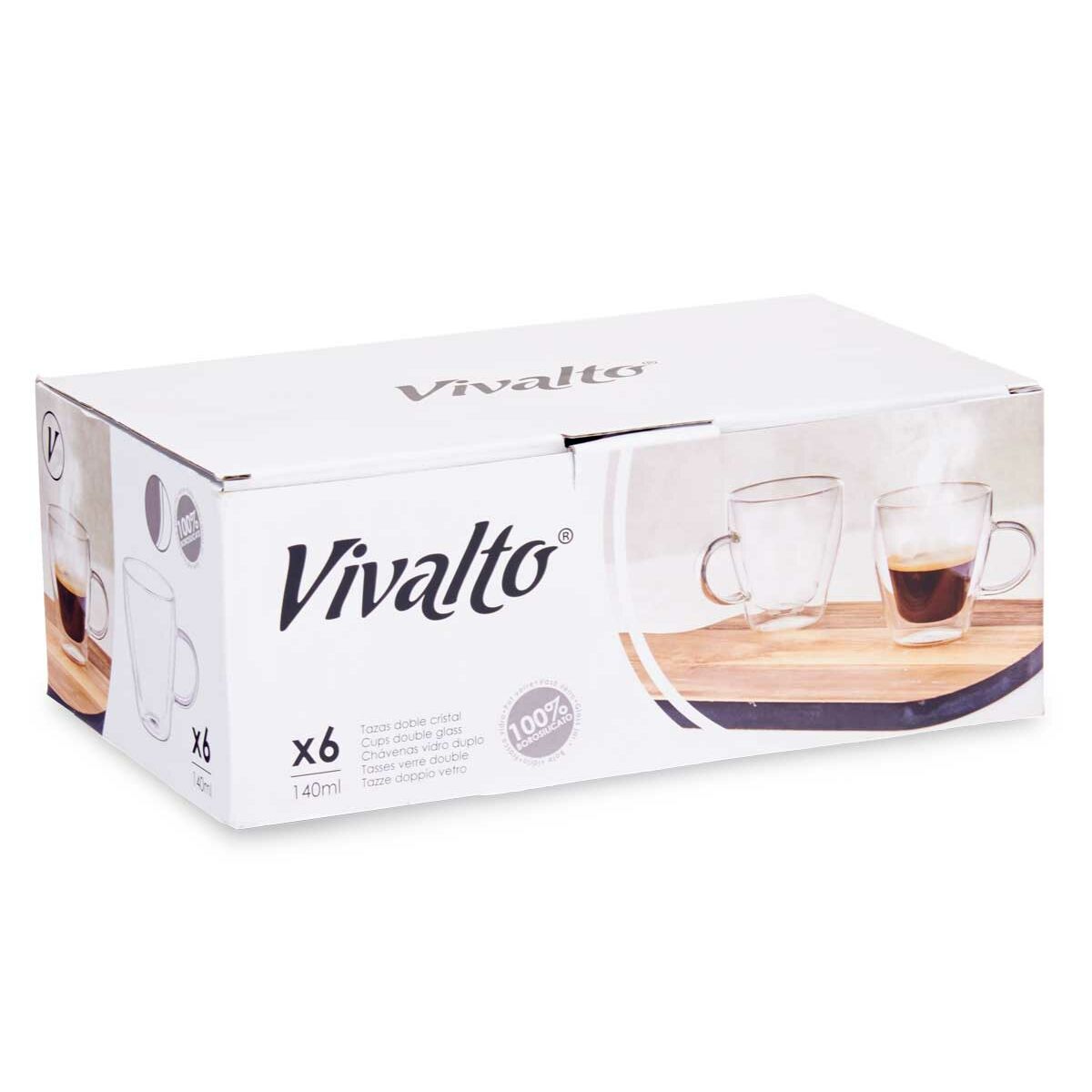 Tasse de café et de thé Vivalto Transparent Verre Borosilicaté 140 ml (6 Unités)