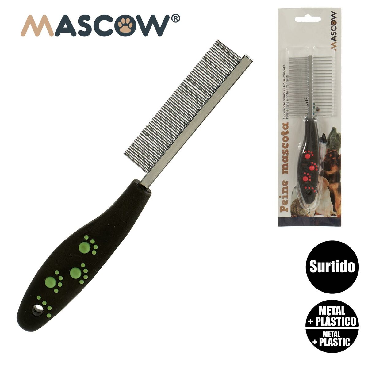 Brosse à Cheveux Mascow Noir Rouge Vert Polyester Acier 4 x 20,5 x 1,5 cm 12 Unités