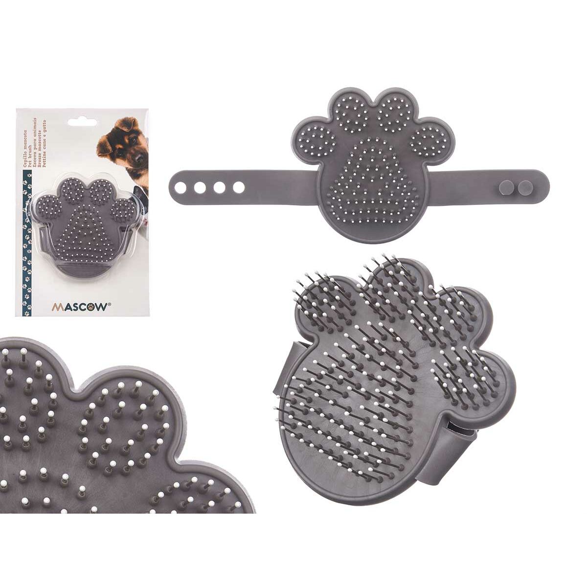 Brosse pour Chiens Mascow Gris 10,5 x 10 x 3 cm (12 Unités)